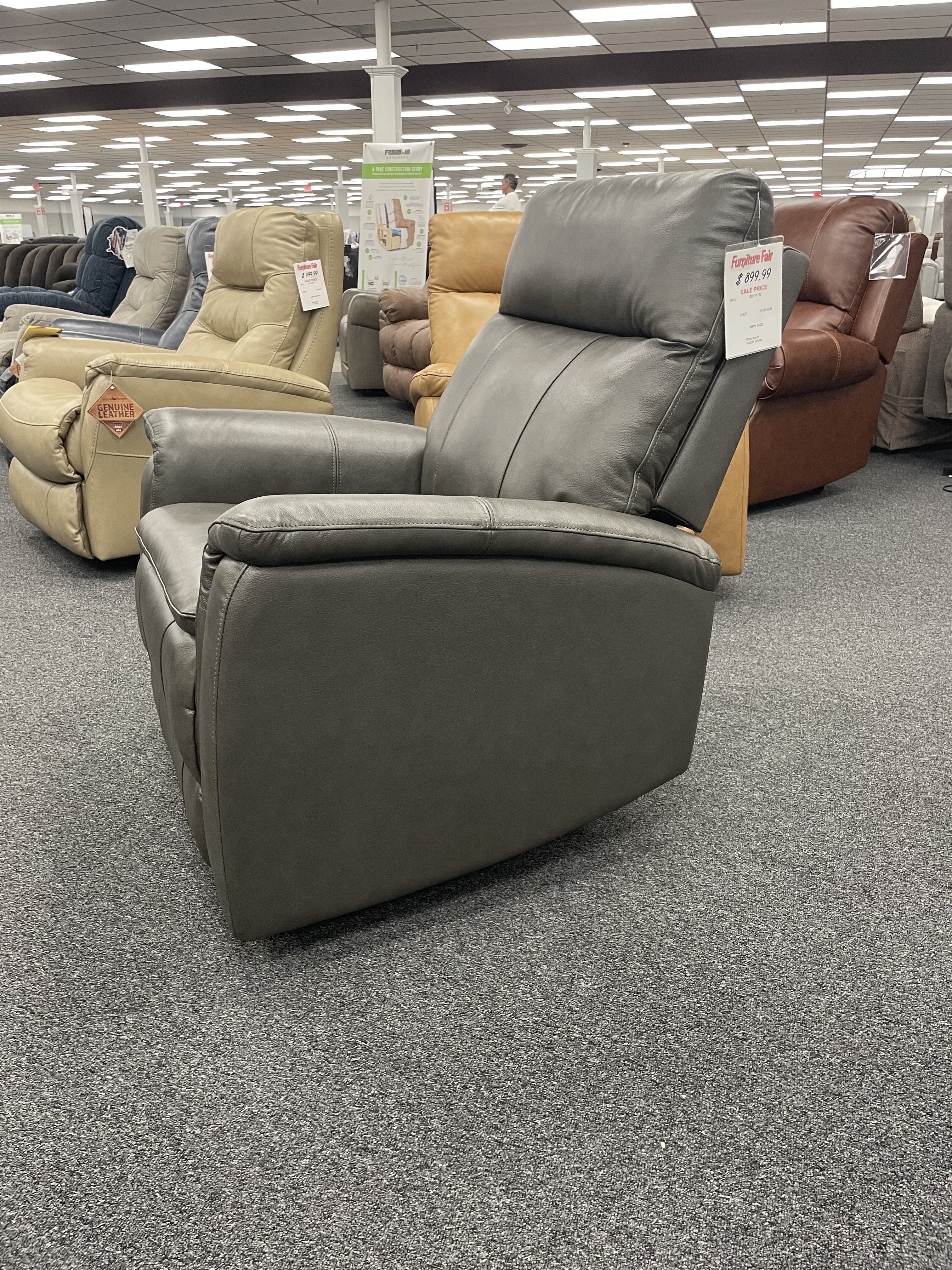 Cheers Dark Gray Plush Padded Leather Manual Swivel Glider Recliner — image 3