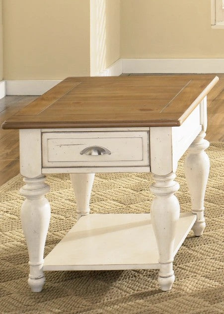 Liberty Furniture Rectangular End Table - White & Brown