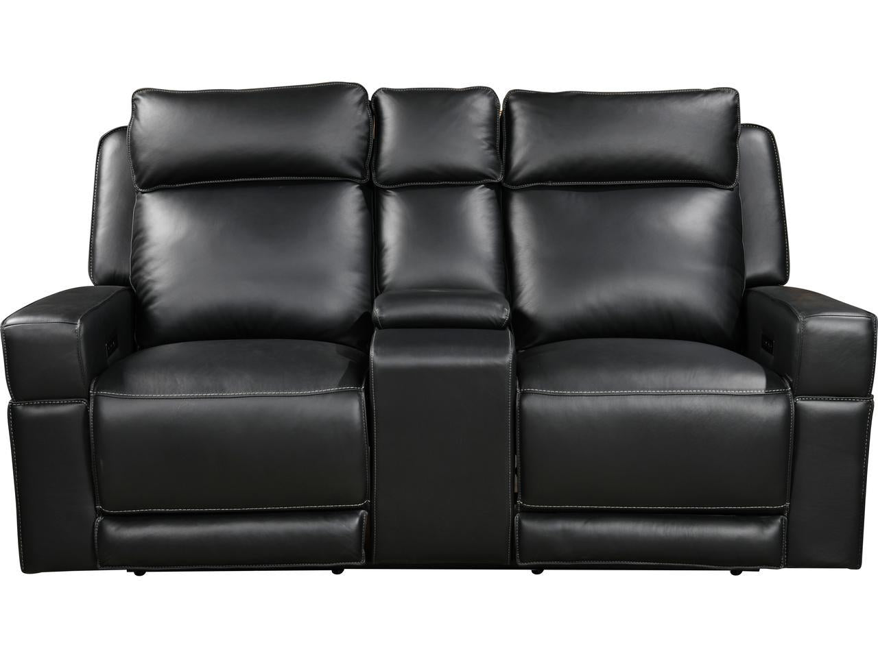 Leather Italia Valley Black Dual Power Console Loveseat