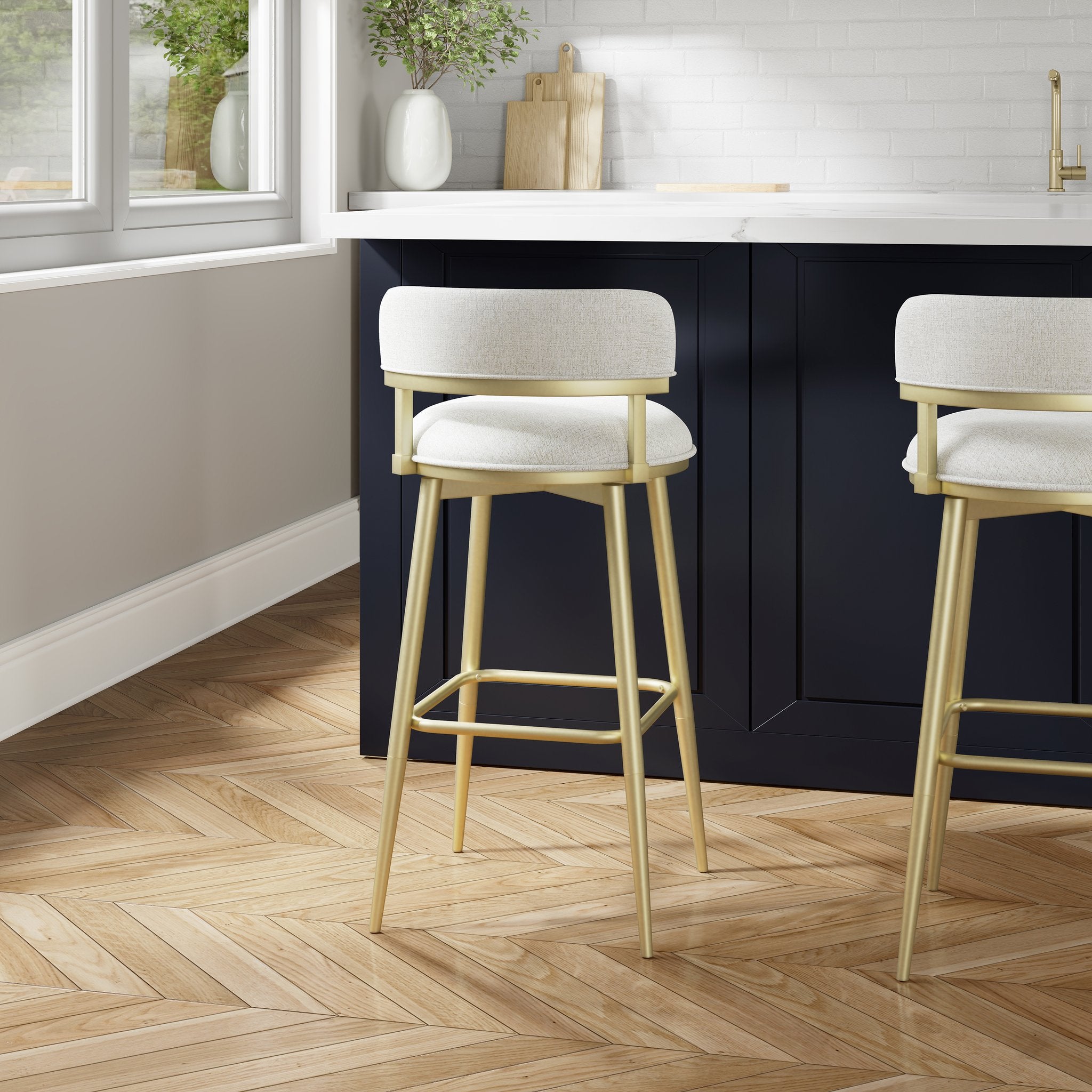 HH2home Jaxon Adjustable-Height Swivel Bar Stool - Gold & White