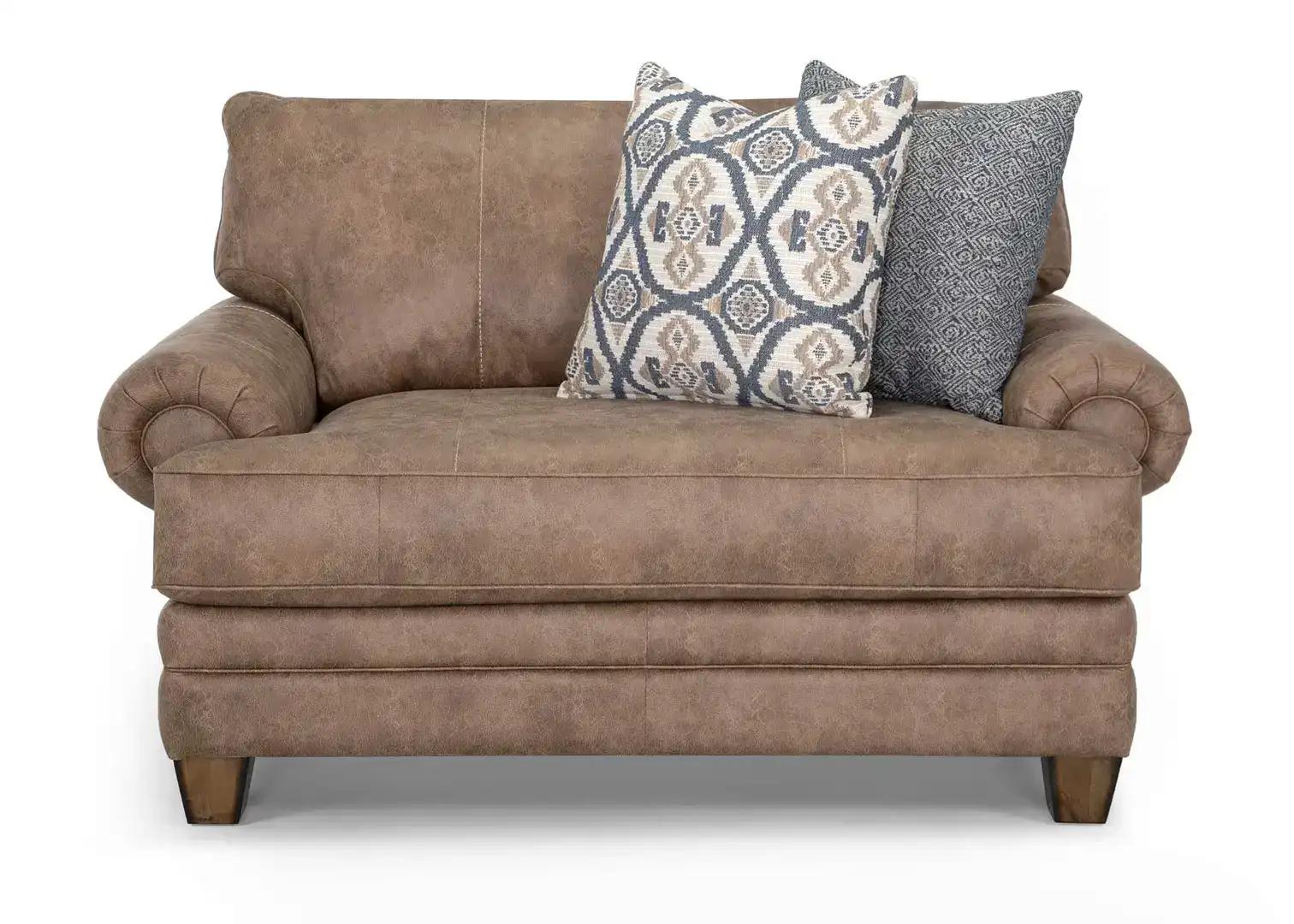 Franklin 916 Beige Fabric Rolled Arm Chair and a Half