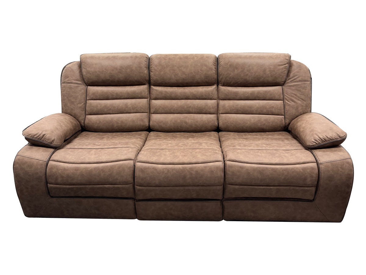 Global Furniture U2250 Brown Manual Reclining Sofa — actual floor photograph isolated on white