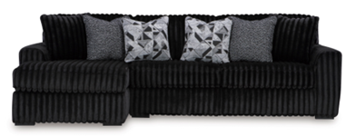 Ashley Midnight Madness 2-Piece Sectional (left sofa, right chaise) - Black Ribbed Chenille