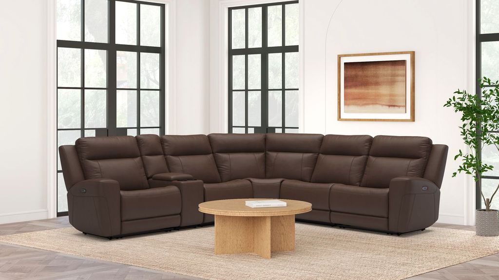 Kuka KMT.6385 6-Piece Dual Power Reclining Sectional - Top-Grain Leather