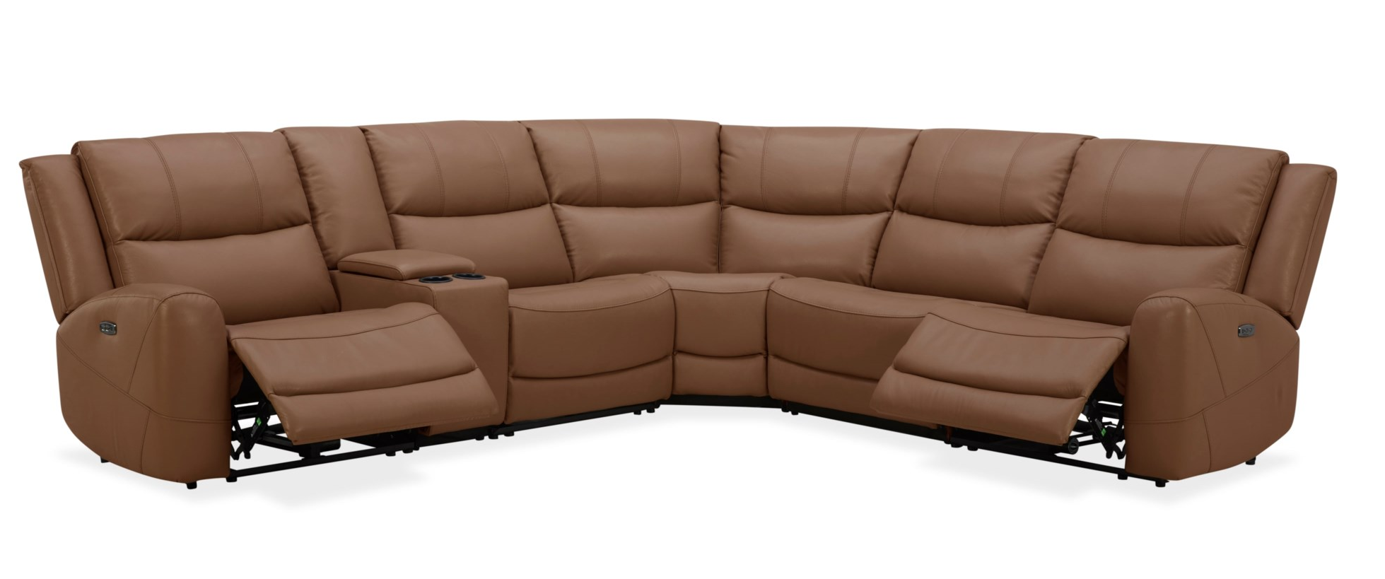 KUKA 6228 Butternut Tan Leather Dual Power 6-Piece Sectional