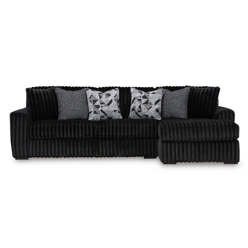 Ashley Midnight Madness 2-Piece Sectional with Right Chaise - Black Ribbed Chenille