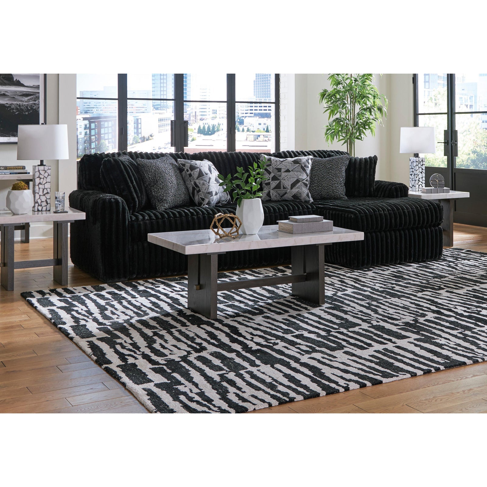 Ashley Midnight-Madness 2-Piece Sectional - Onyx (room view, with table)