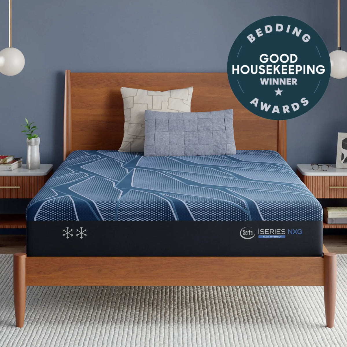 Serta iSeries NXG 2500 Hybrid Plush mattress in a styled bedroom